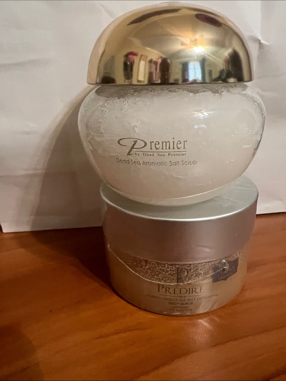 Bundle of 2 .Premier Dead Sea Aromatic Salt Scrub - White Jar with Gold Dome Lid